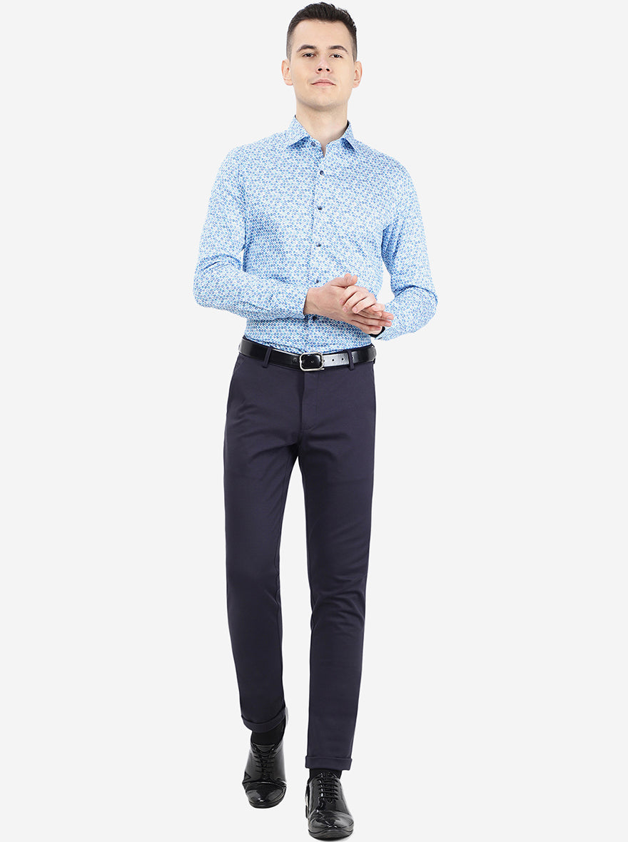 Blue Printed Slim Fit Party Wear Shirt | Wyre