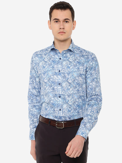 Sky Blue Printed Slim Fit Party Wear Shirt | JB Studio