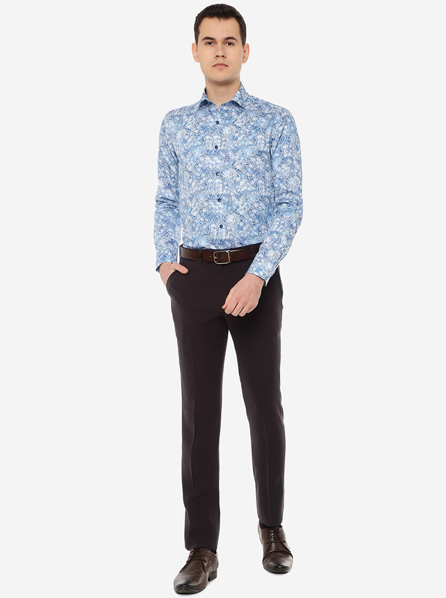 Sky Blue Printed Slim Fit Party Wear Shirt | JB Studio