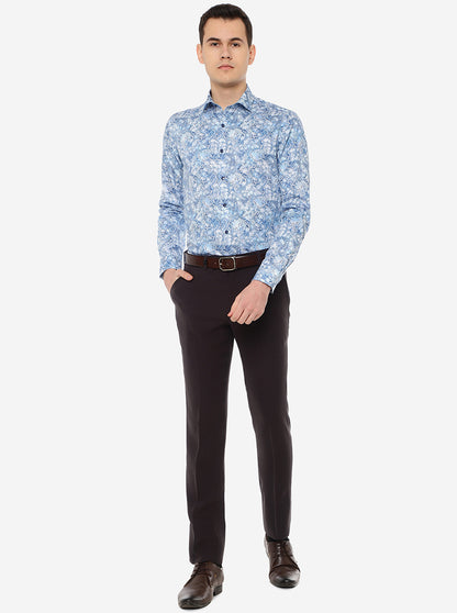 Sky Blue Printed Slim Fit Party Wear Shirt | JB Studio