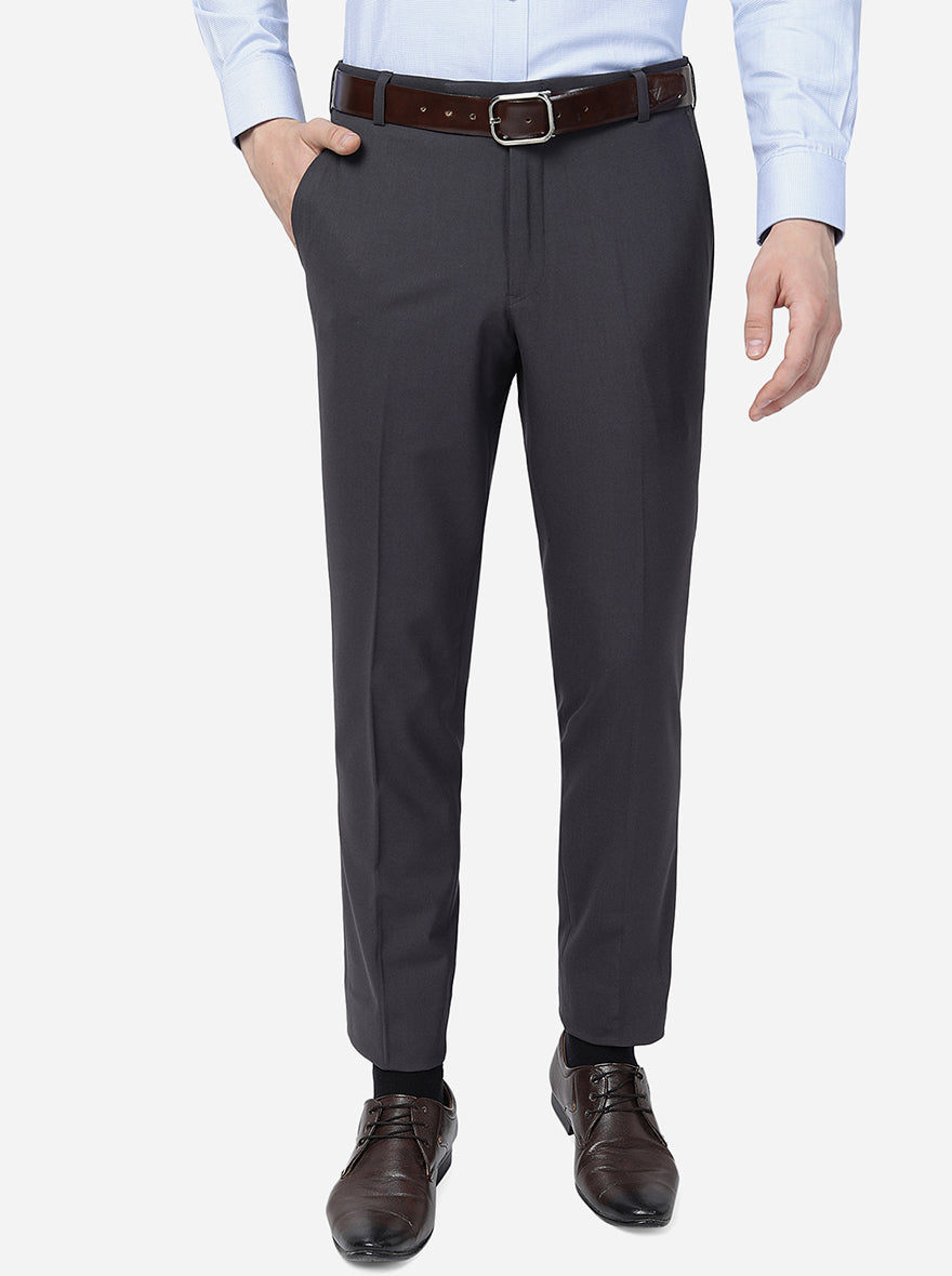 Grey Solid Super Slim Fit Formal Trouser | JadeBlue Youth