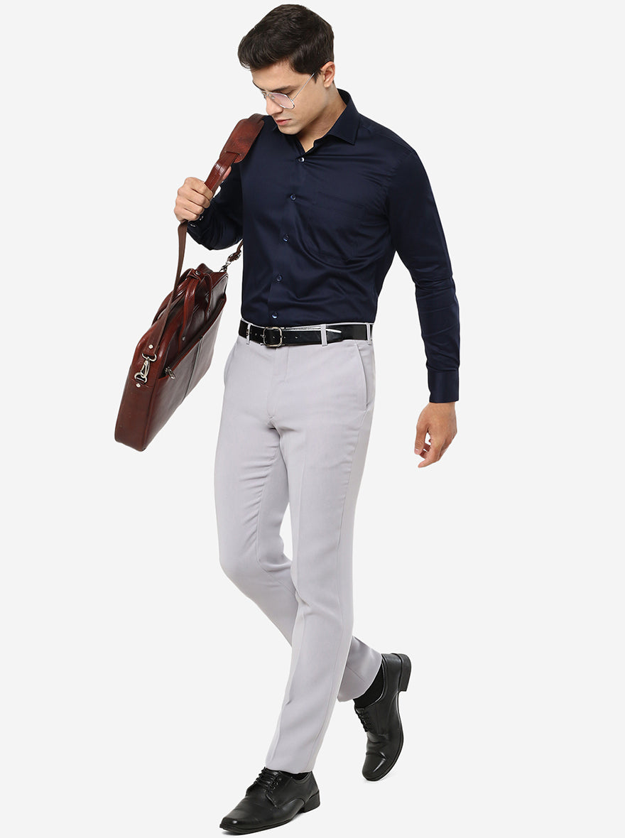 Beige Solid Slim Fit Formal Trouser | JB Studio
