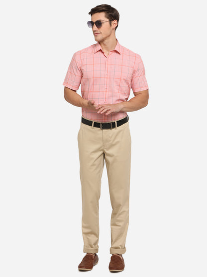 Beige Solid Uno Fit Casual Trouser | JadeBlue