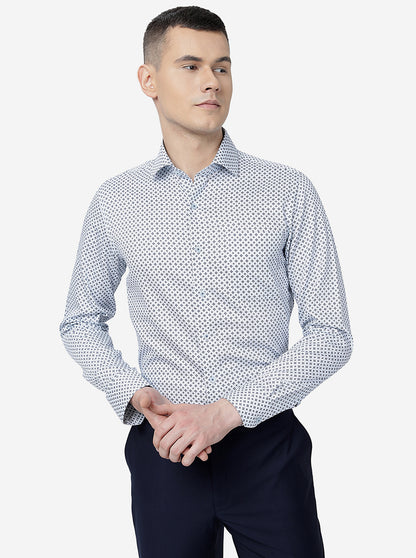 Sky Blue Printed Slim Fit Formal Shirt | JadeBlue Youth