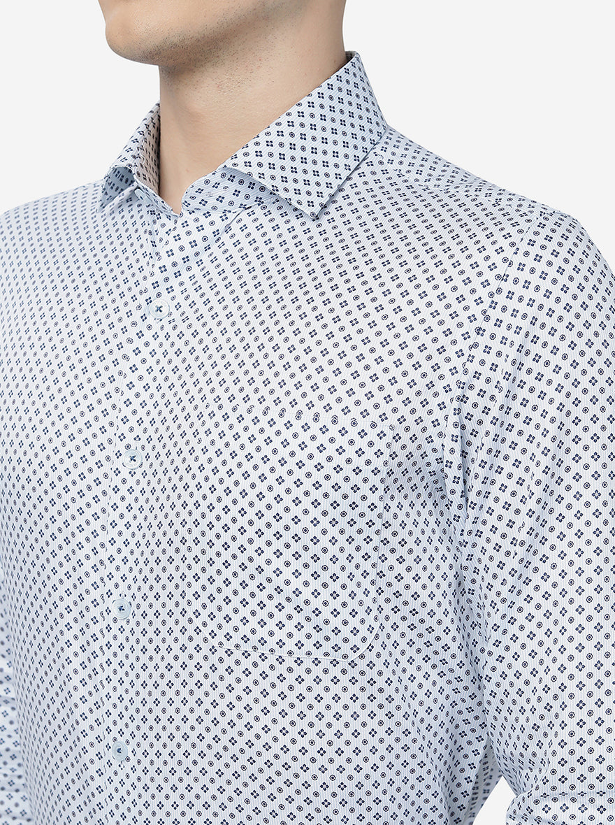 Sky Blue Printed Slim Fit Formal Shirt | JadeBlue Youth