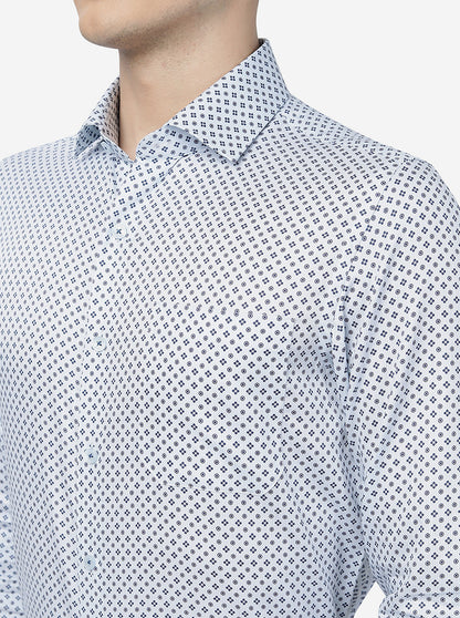 Sky Blue Printed Slim Fit Formal Shirt | JadeBlue Youth