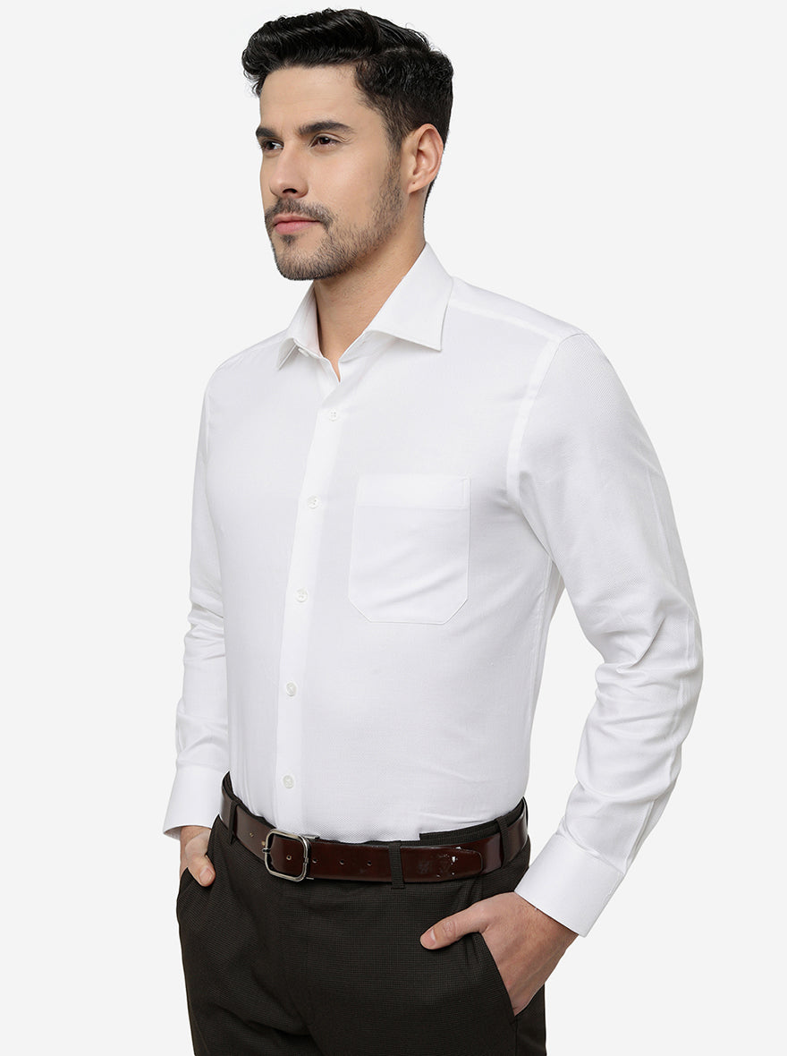 White Solid Slim Fit Formal Shirt | Metal