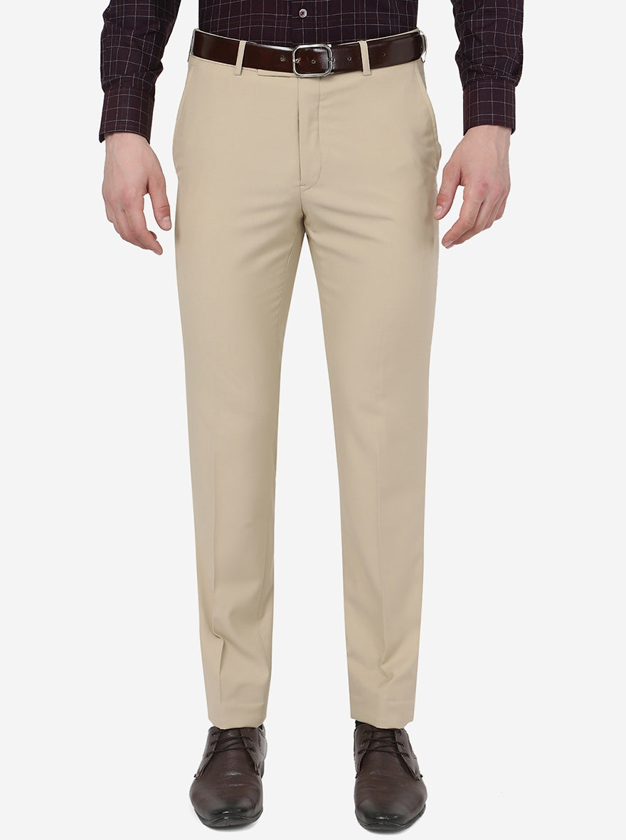 Khaki Solid Slim Fit Formal Trouser | Metal