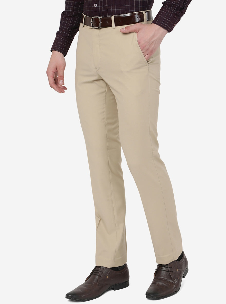 Khaki Solid Slim Fit Formal Trouser | Metal