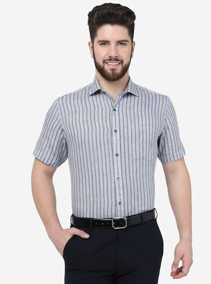 Blue Striped Regular Fit Formal Shirt | JadeBlue