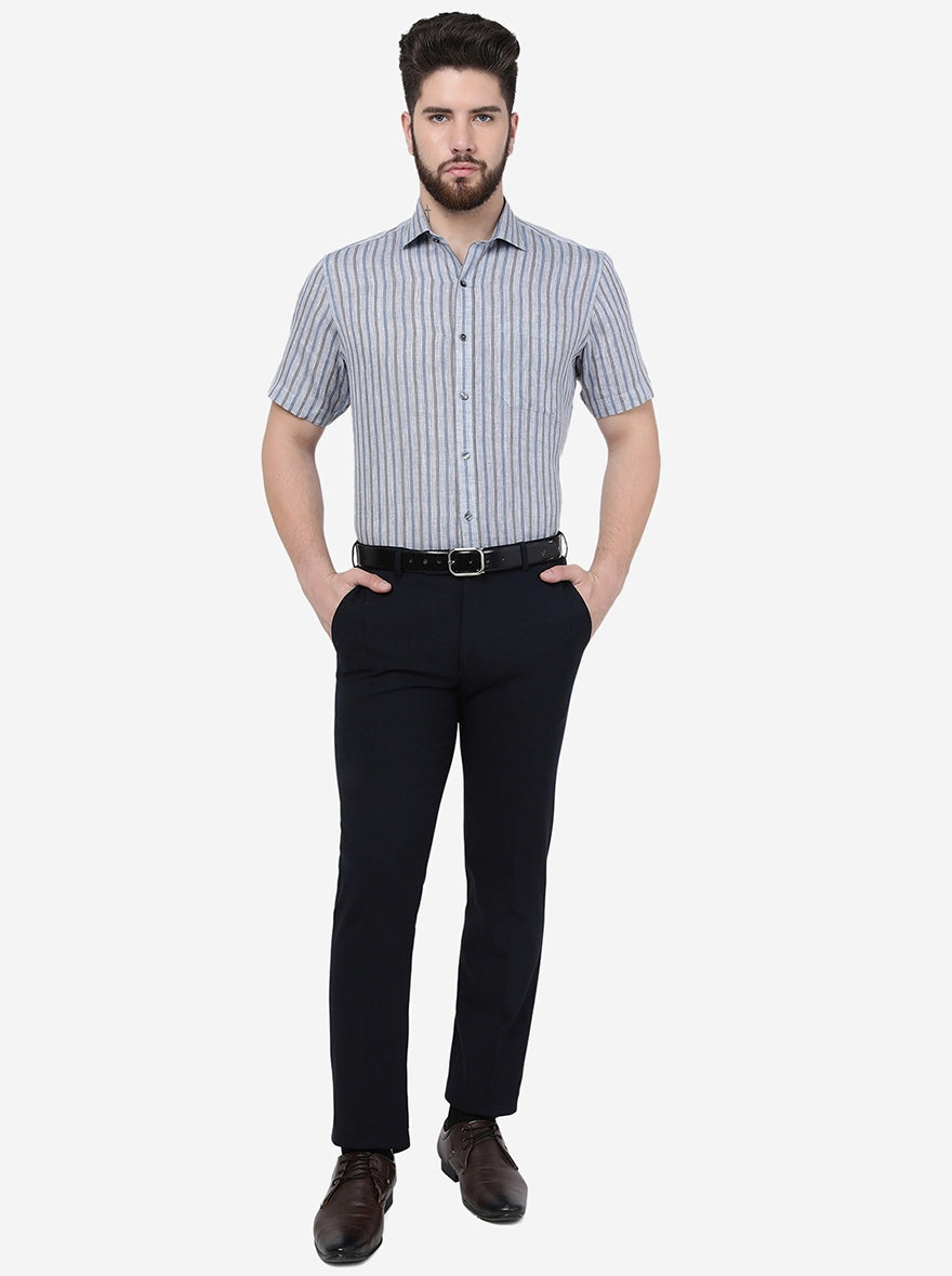 Blue Striped Regular Fit Formal Shirt | JadeBlue