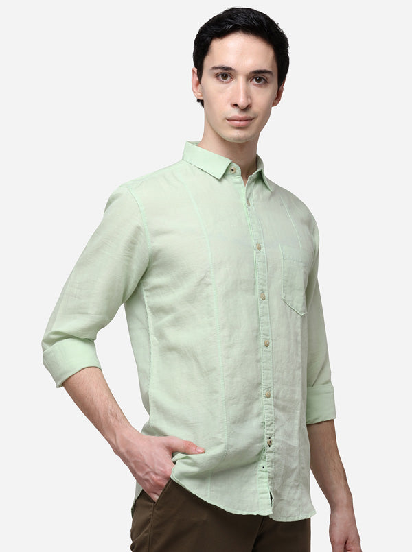 Pastel Green Solid Slim Fit Casual Shirt | JadeBlue