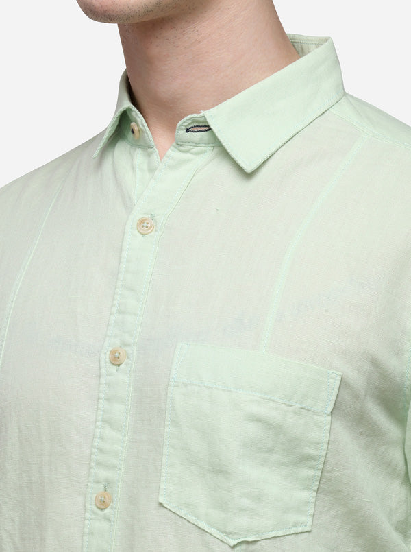 Pastel Green Solid Slim Fit Casual Shirt | JadeBlue