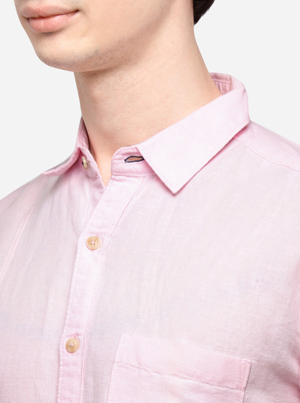 Rose Pink Solid Slim Fit Casual Shirt | JadeBlue