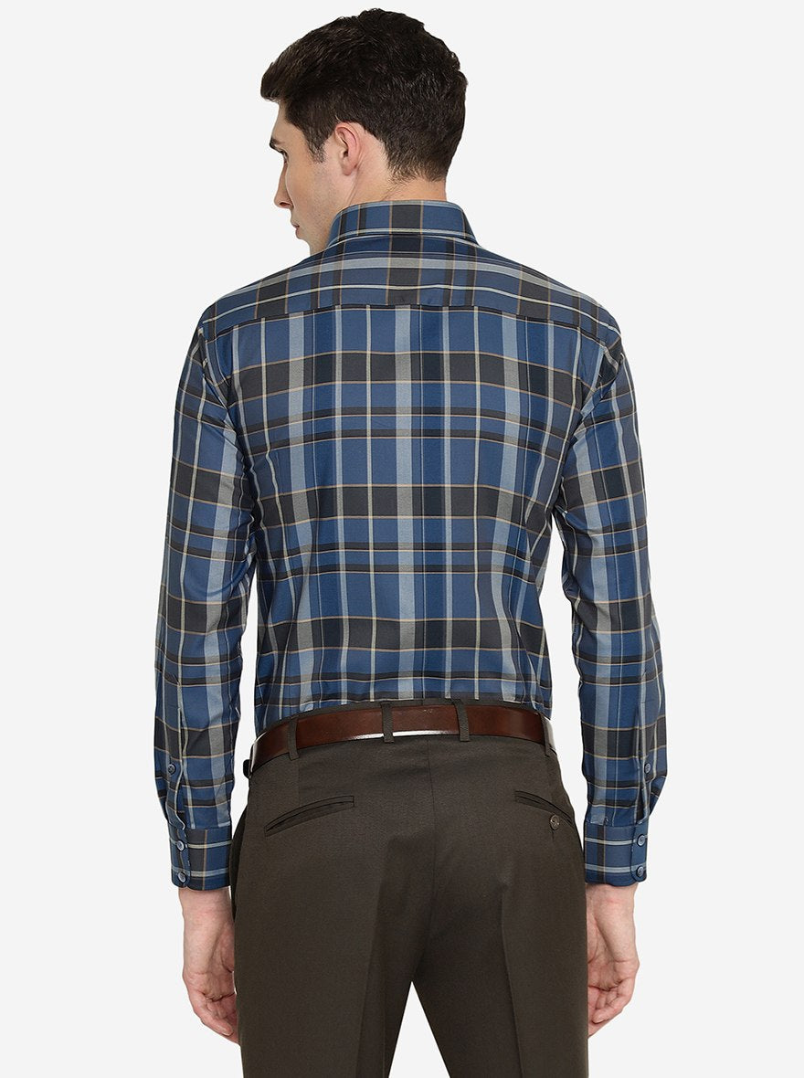 Blue & Black Checked Slim Fit Formal Shirt | Metal