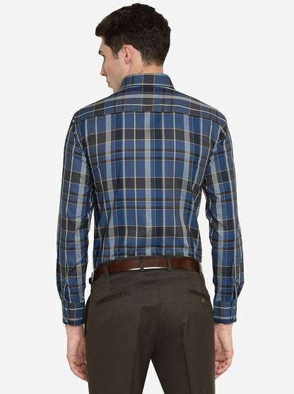 Blue & Black Checked Slim Fit Formal Shirt | Metal