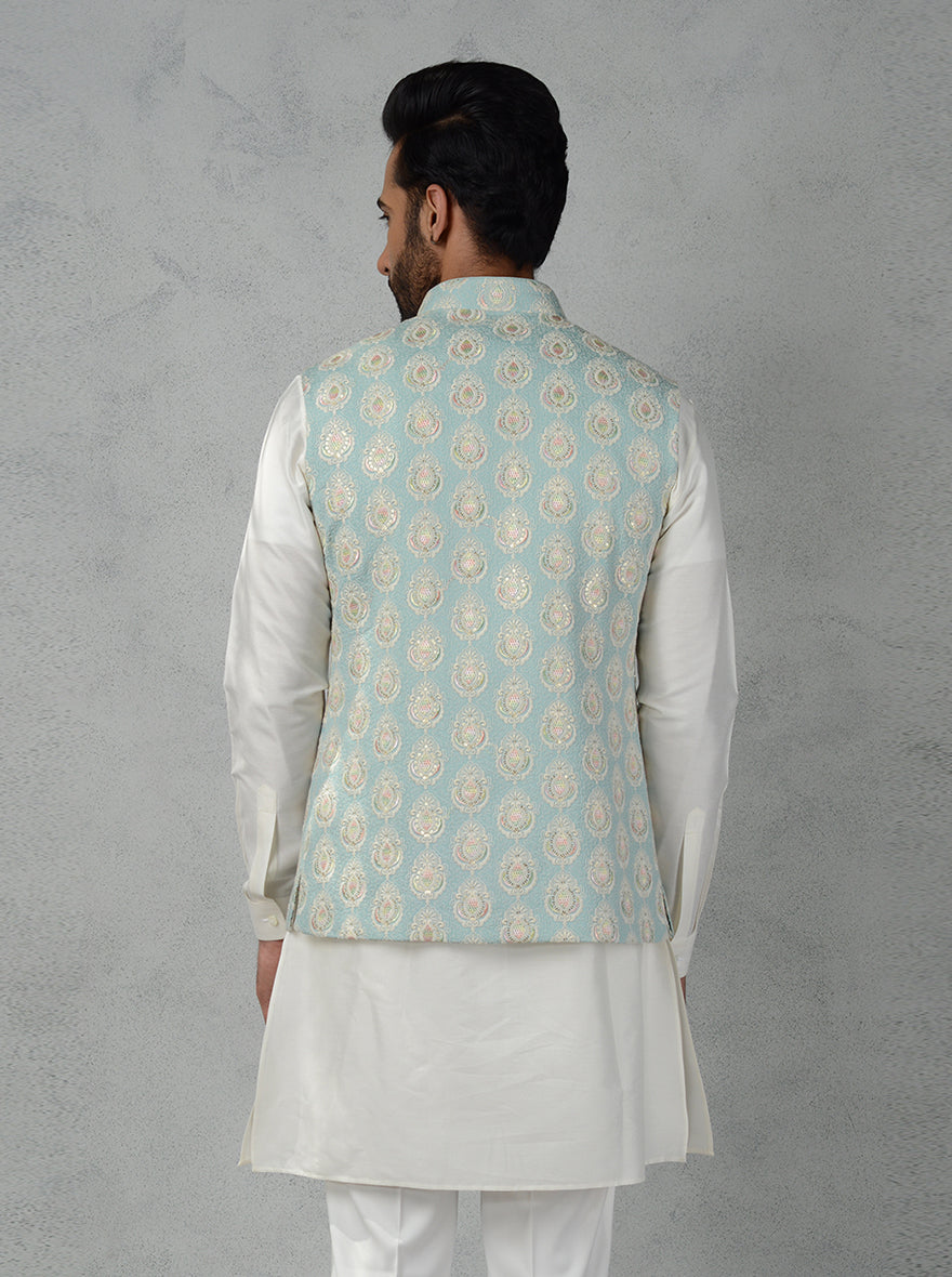 Buy Aqua Green Bandhgala Jacket