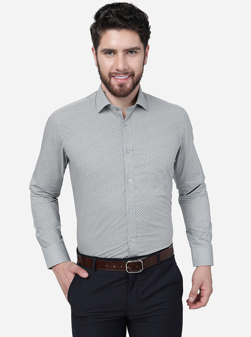 Grey Printed Slim Fit Formal Shirt | Greenfibre