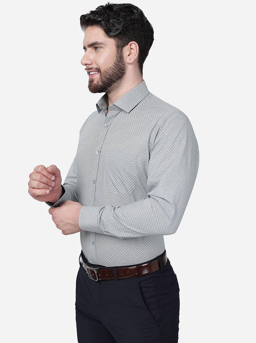 Grey Printed Slim Fit Formal Shirt | Greenfibre