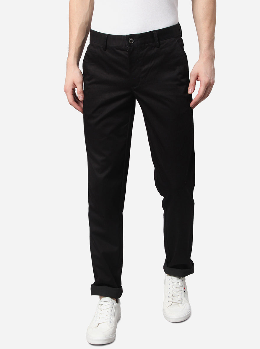 Black Solid Uno Fit Casual Trouser | JadeBlue