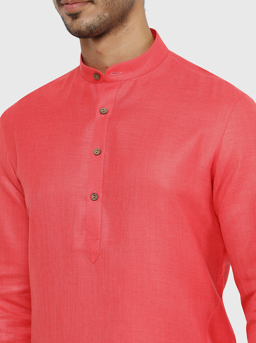 Punch Pink Self Textured Regular Fit Modi Kurta | JadeBlue