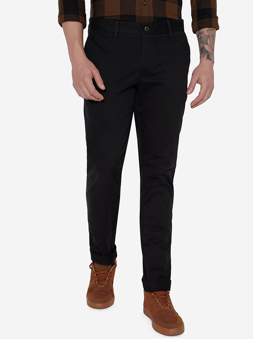 Black Solid Uno Fit Casual Trouser | JadeBlue