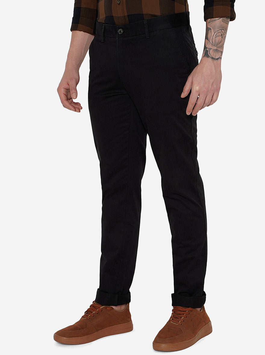 Black Solid Uno Fit Casual Trouser | JadeBlue