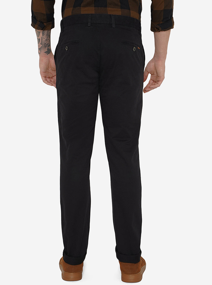 Black Solid Uno Fit Casual Trouser | JadeBlue