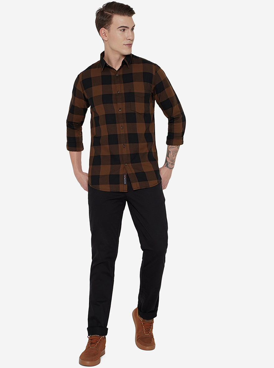 Black Solid Uno Fit Casual Trouser | JadeBlue