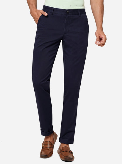 Navy Blue Solid Uno Fit Casual Trouser | JadeBlue