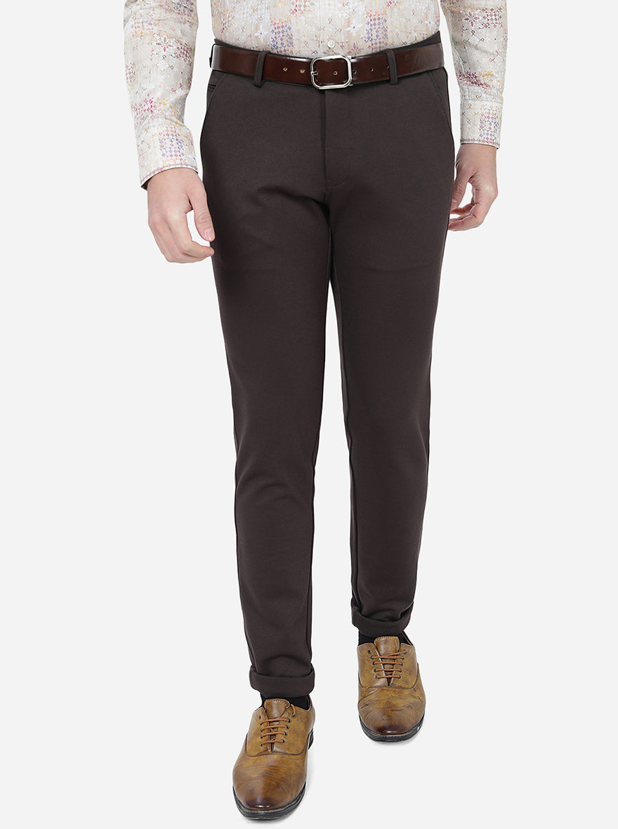 Coffee Brown Solid Slim Fit Club Wear Trouser | JB Studio