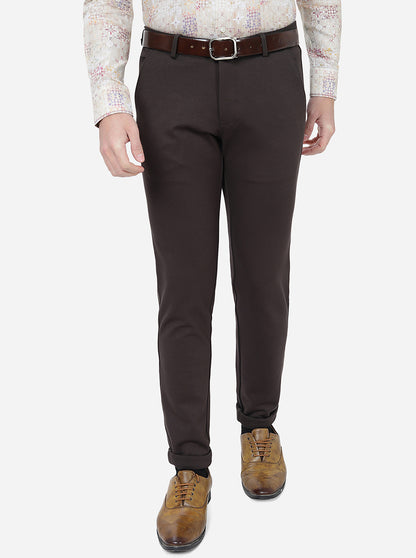Coffee Brown Solid Slim Fit Club Wear Trouser | JB Studio