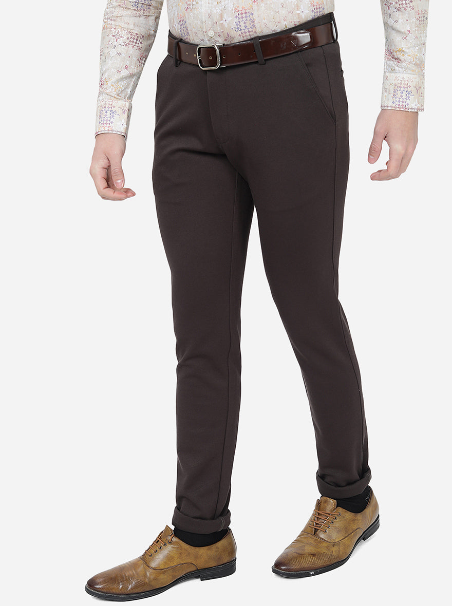 Coffee Brown Solid Slim Fit Club Wear Trouser | JB Studio