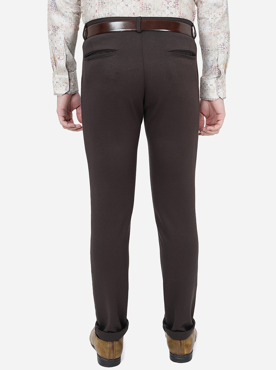 Coffee Brown Solid Slim Fit Club Wear Trouser | JB Studio