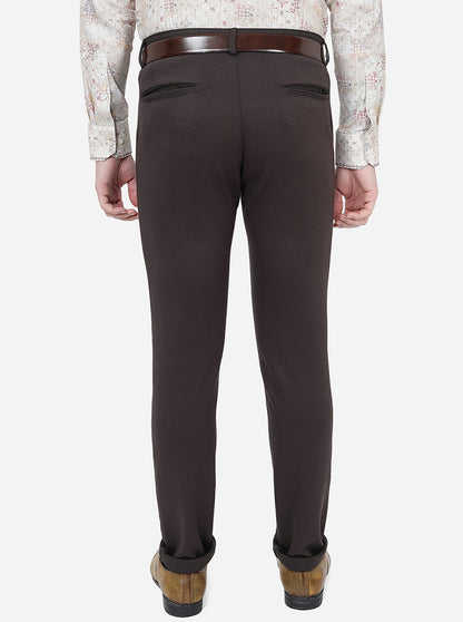Coffee Brown Solid Slim Fit Club Wear Trouser | JB Studio