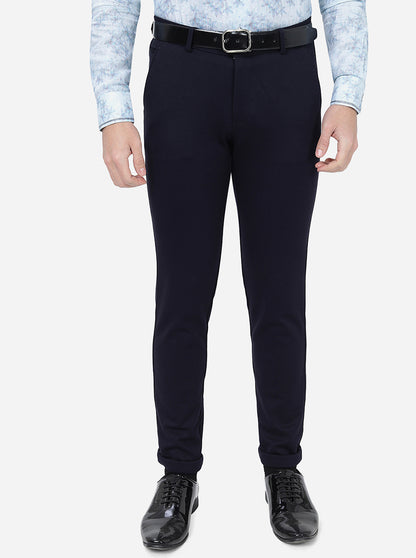 Navy Blue Solid Slim Fit Club Wear Trouser | JB Studio