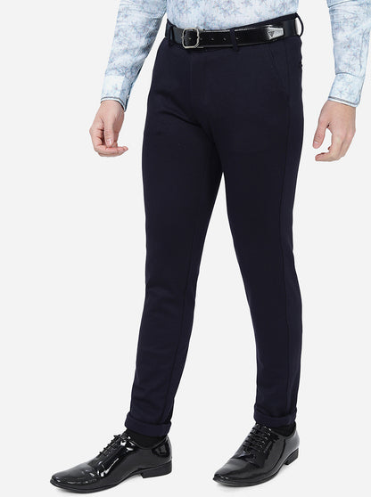 Navy Blue Solid Slim Fit Club Wear Trouser | JB Studio