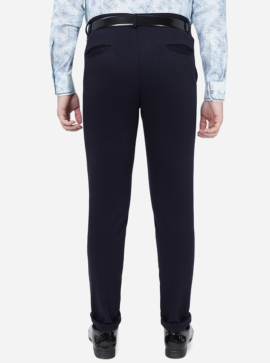 Navy Blue Solid Slim Fit Club Wear Trouser | JB Studio