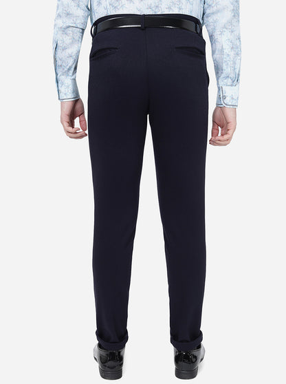 Navy Blue Solid Slim Fit Club Wear Trouser | JB Studio
