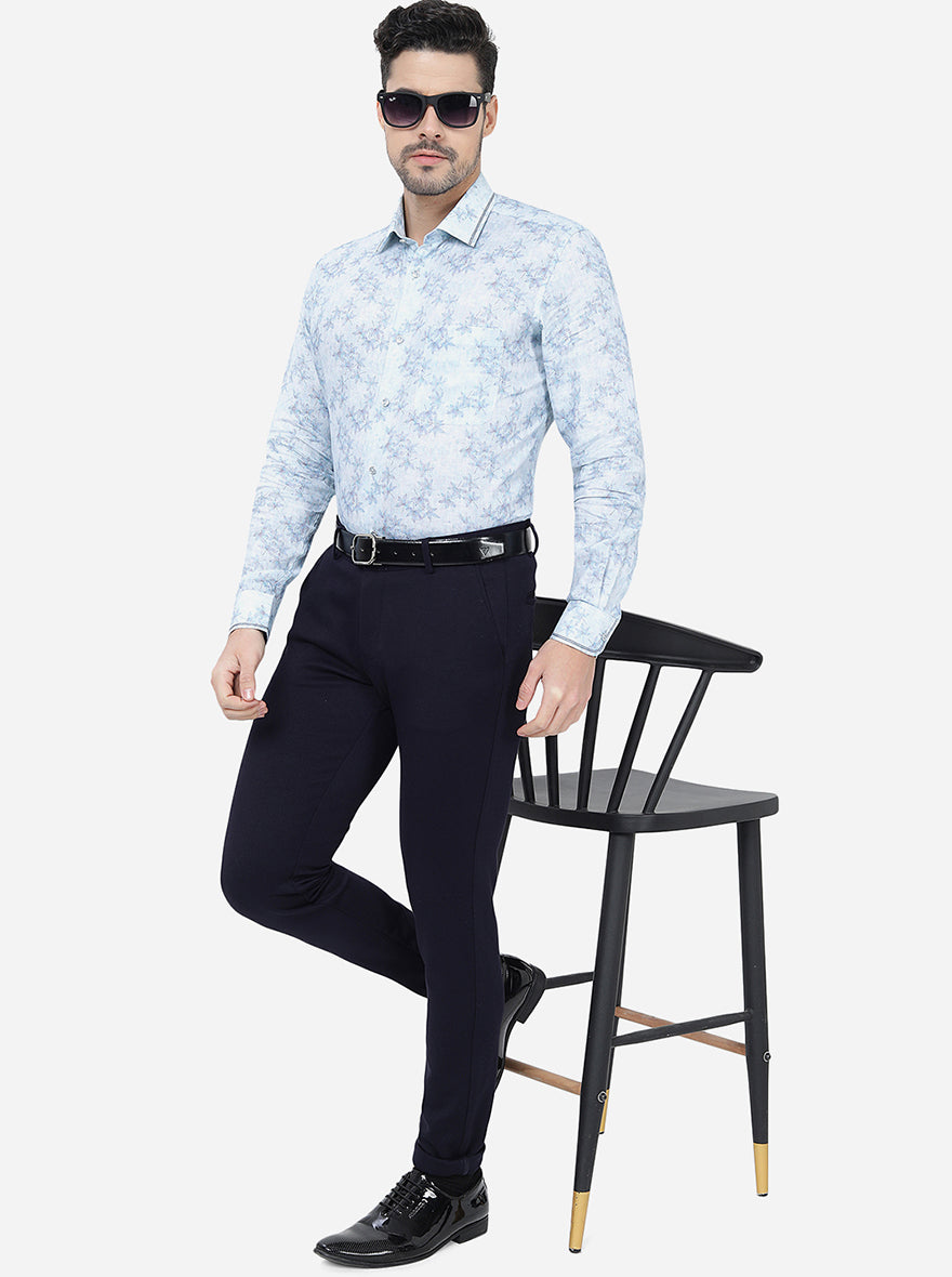 Navy Blue Solid Slim Fit Club Wear Trouser | JB Studio