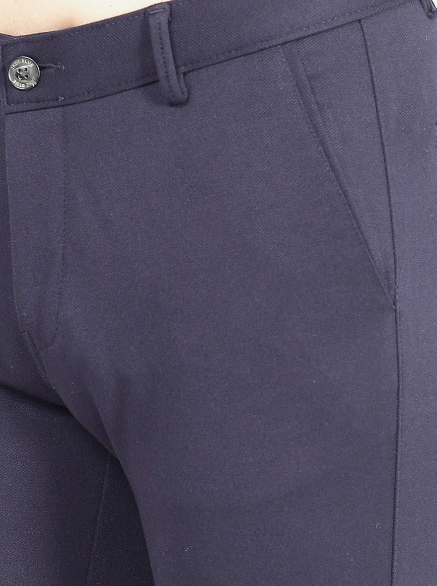 Navy Blue Solid Slim Fit Club Wear Trouser | JB Studio