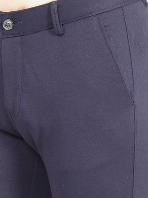 Navy Blue Solid Slim Fit Club Wear Trouser | JB Studio