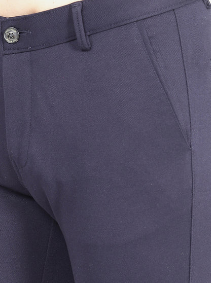 Navy Blue Solid Slim Fit Club Wear Trouser | JB Studio