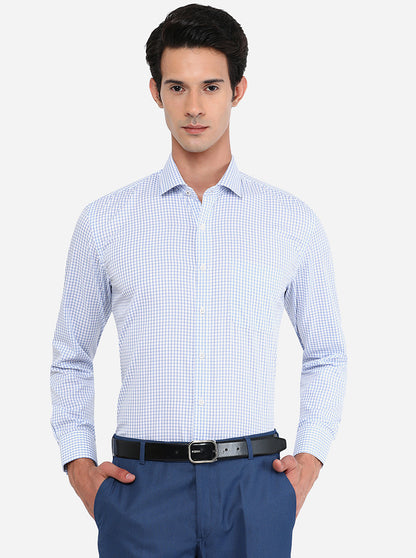 Blue & White Checked Regular Fit Formal Shirt | JadeBlue