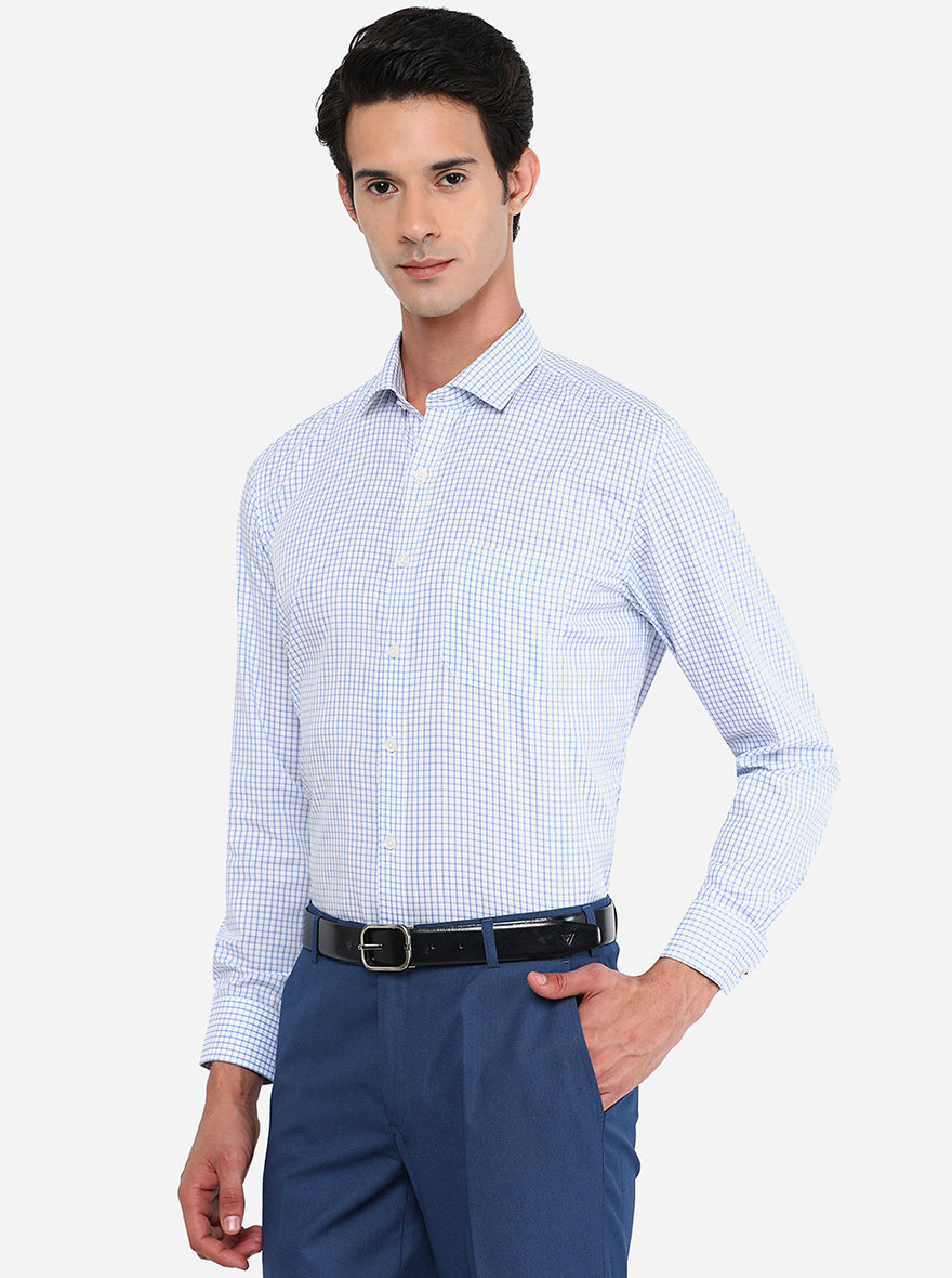 Blue & White Checked Regular Fit Formal Shirt | JadeBlue