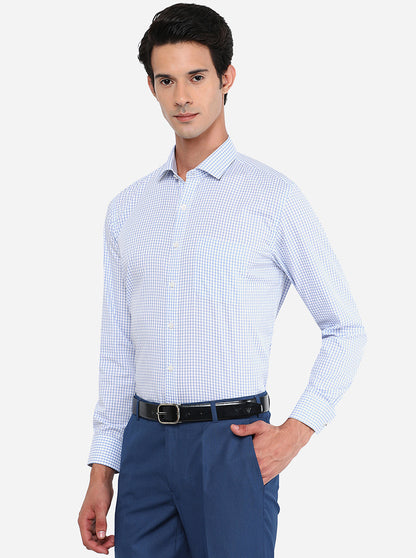 Blue & White Checked Regular Fit Formal Shirt | JadeBlue