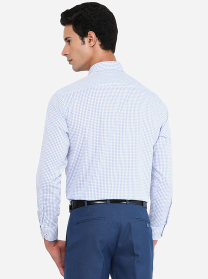 Blue & White Checked Regular Fit Formal Shirt | JadeBlue