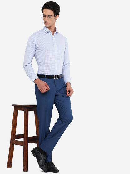 Blue & White Checked Regular Fit Formal Shirt | JadeBlue