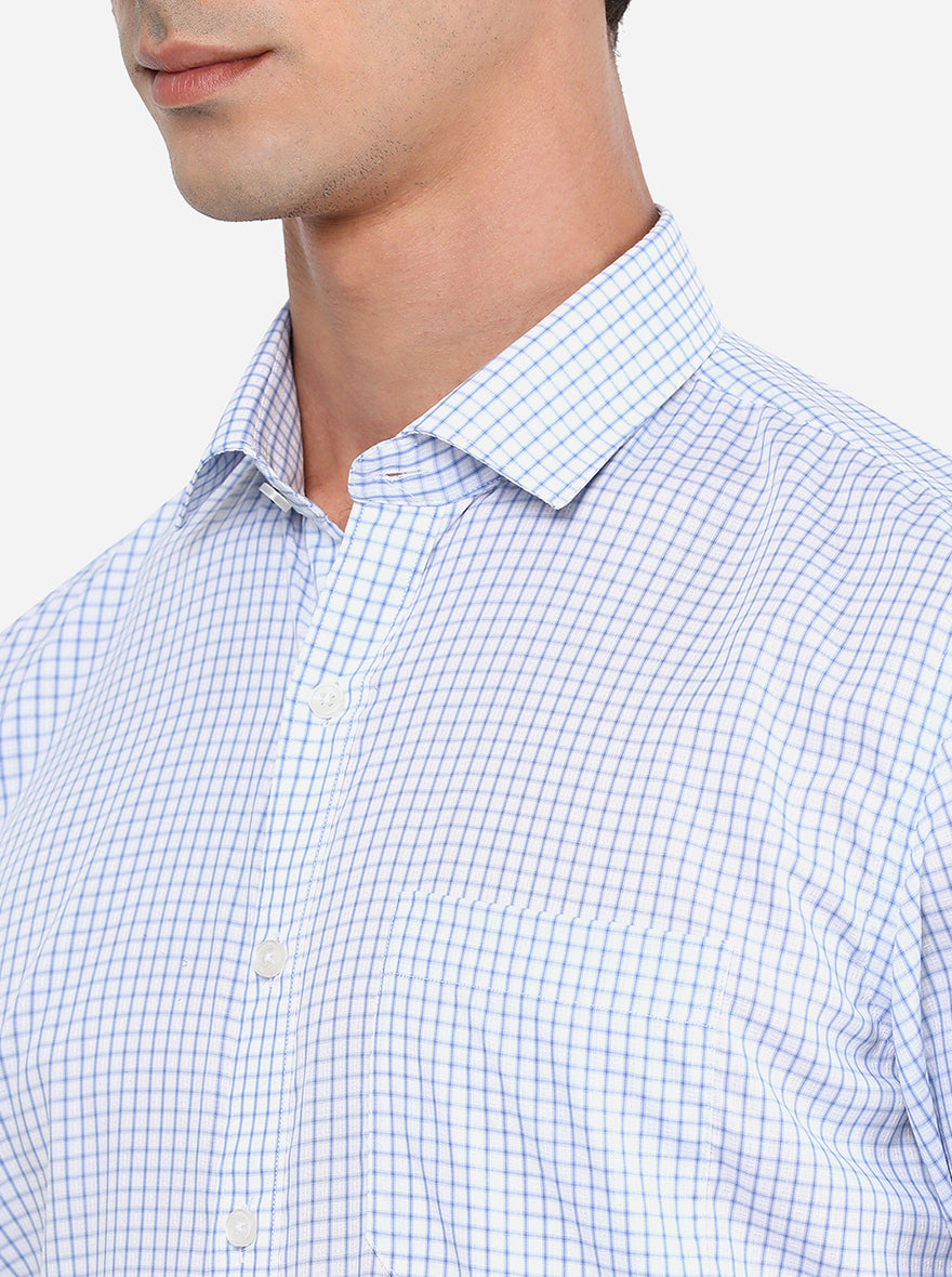 Blue & White Checked Regular Fit Formal Shirt | JadeBlue
