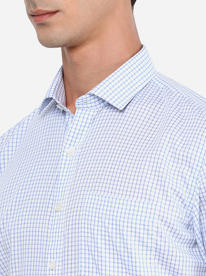 Blue & White Checked Regular Fit Formal Shirt | JadeBlue